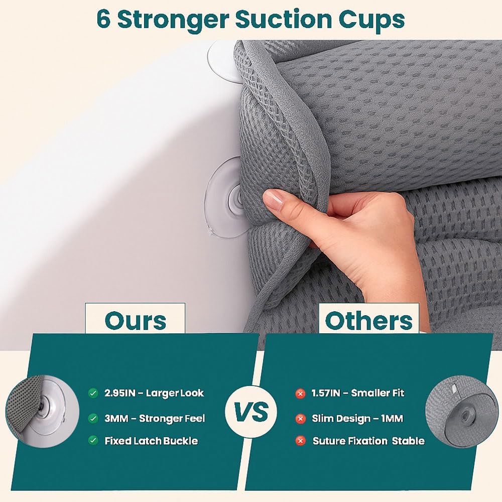 Bath Pillows for Tub, Bath Pillow Luxury Bathtub Pillows for Head and Neck Support - With 4D Air Mesh Fabric & Strong 6 Suction Cups, Tub Pillow For Bathtub, Bath Accessories & Spa Gifts For Women Men