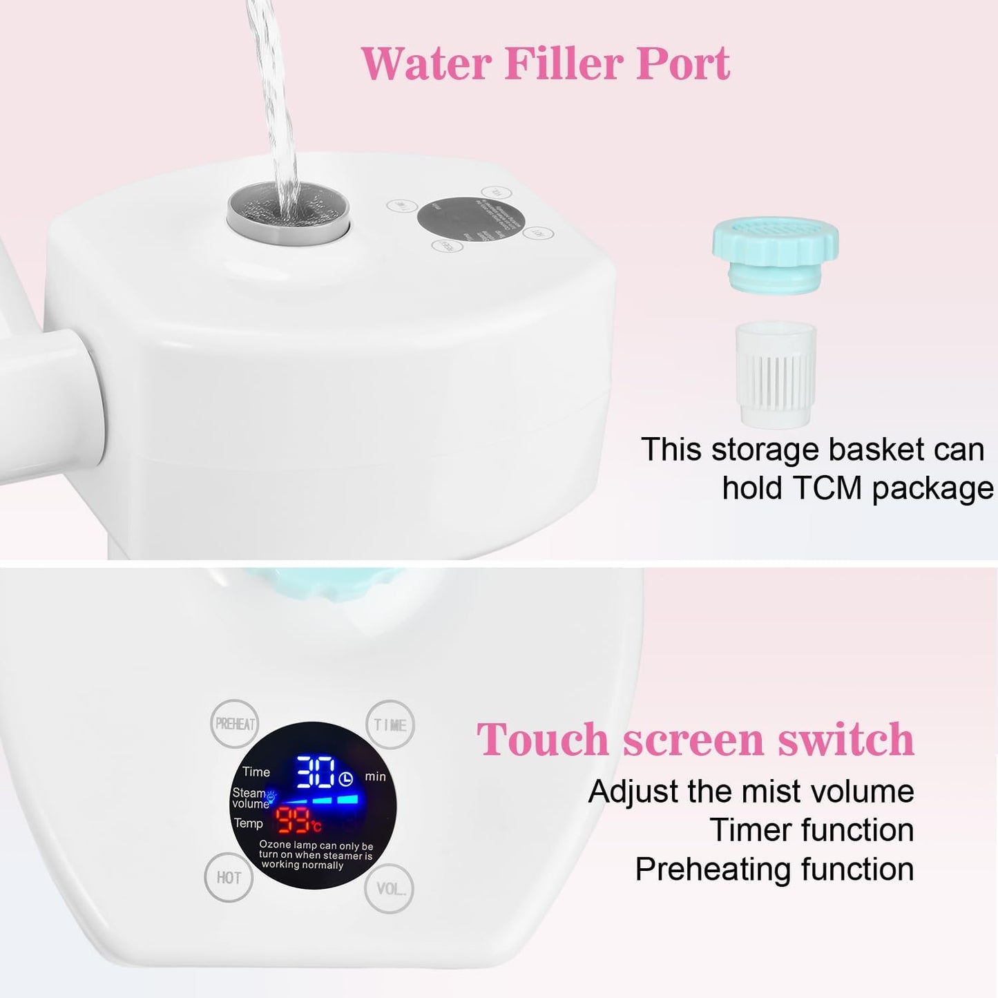 Professional Facial Steamer, Ionic Face Steamer Esthetician Vaporizador, with Preheat & Hot Mist Adjustment Function, Rocker Arm Steamer for Home Beauty Salon Spa