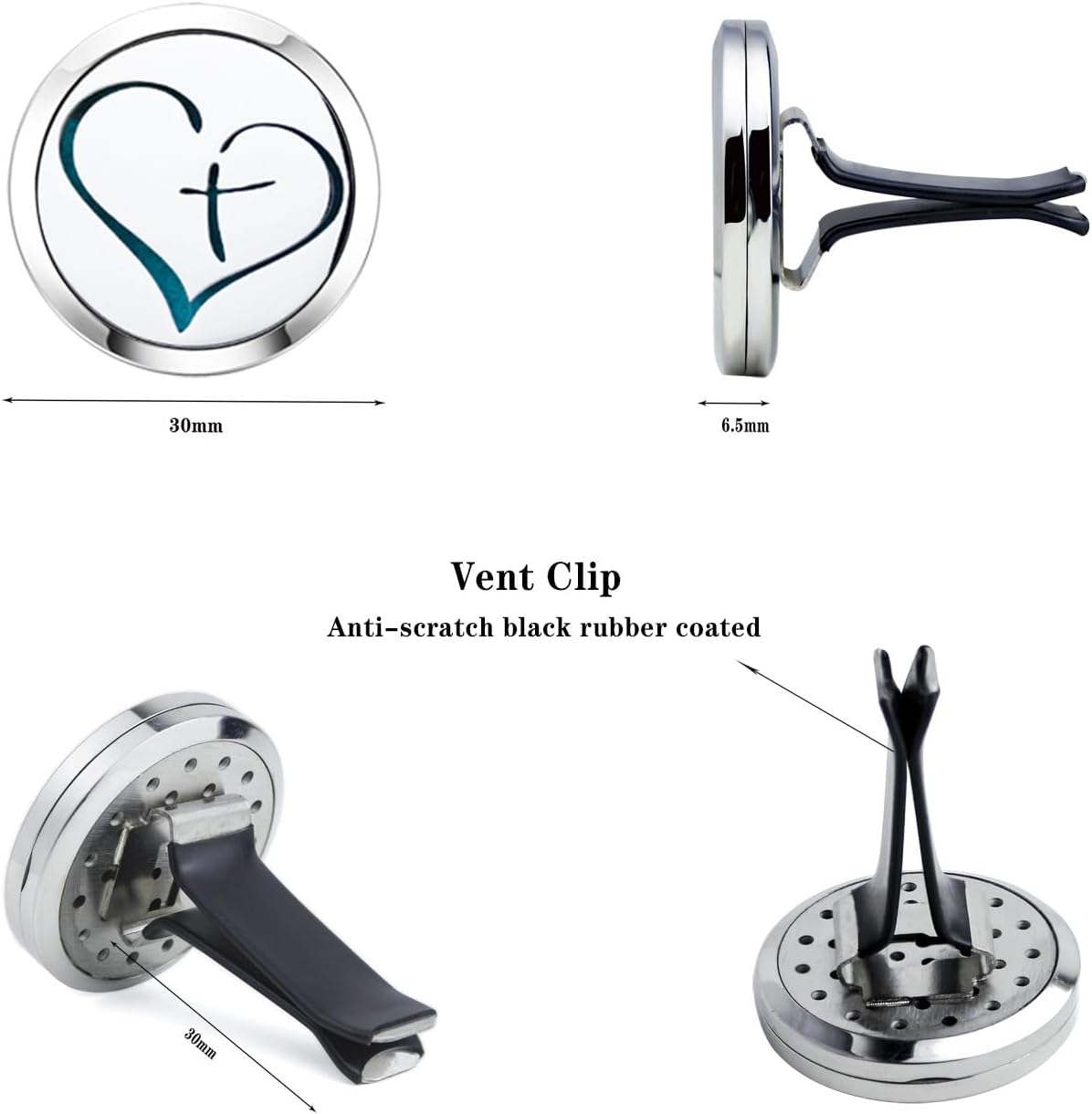 AZNECK Car Essential Oil Diffuser Vent Clip - Cross Love Style - Stainless Steel - 10 Refill Pads - Car, Office, Bedroom, Bathroom - Aromatherapy - Magnetic Closure
