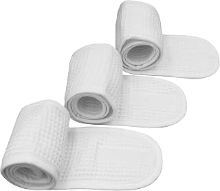 (3 Pack Adjustable Facial Makeup Headband with Magic Tape Pure Natural Terry Waffle Sweat-Absorbent Facial Spa Headband Facial Washing Shower Wrap Yoga Sports Hairband (Waffle White)