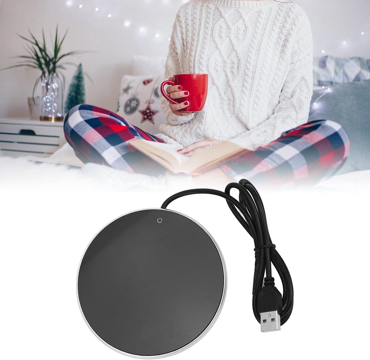 USB Candle Warmer Plate Auto Shut Off Small Portable 5V 2A Coffee Mug Warmer for Home Office Silver