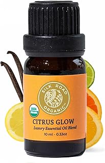 Silk Road Organic Citrus Glow Essential Oil Revive Blend for Stress, Energy & Focus | USDA Certified Citrus & Vanilla - 10 ml Dropper