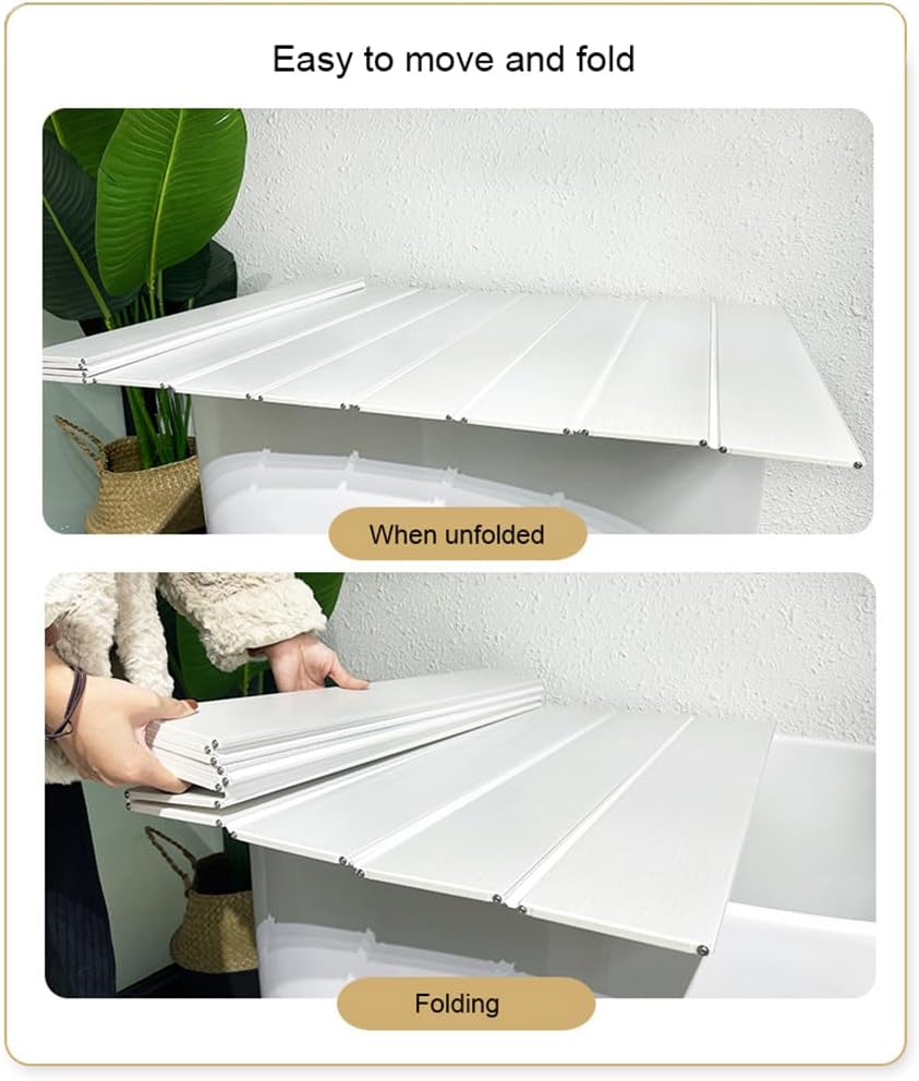 Adjustable Foldable Dust-Proof Bathtub Cover White,Waterproof Shutter Bathtub Tray & Laptop Desk 2 In 1 Fits Most Tubs,Modern Bath Tub Racks for Home (Size:0.24in thick,Color:0.7Mx1.7M（2.3FTx5.58FT）)