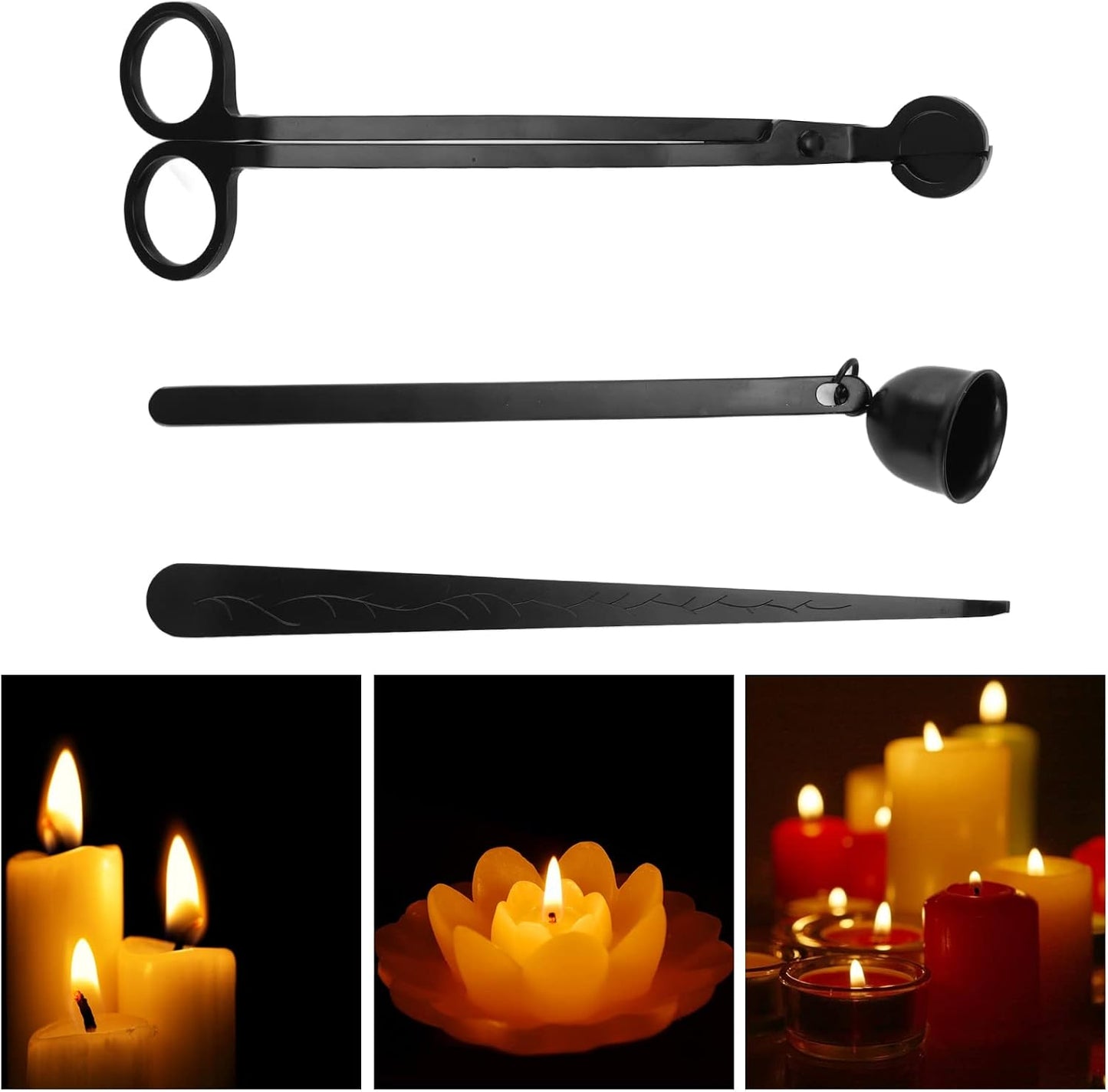Candle Tool Set, Candle Wick Trimmer and Extinguisher Kit with Elegant Design, Stainless Steel Wick Scissors Hook and Snuffer for Aromatherapy Candles, Gift for Candle