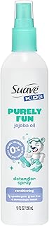 Suave Kids Purely Fun Jojoba Oil Conditioning Detanger Spray, with 100% natural Jojoba Oil, 0% dyes, parabens, phthalates, and mineral oil, Tear Free 10 oz