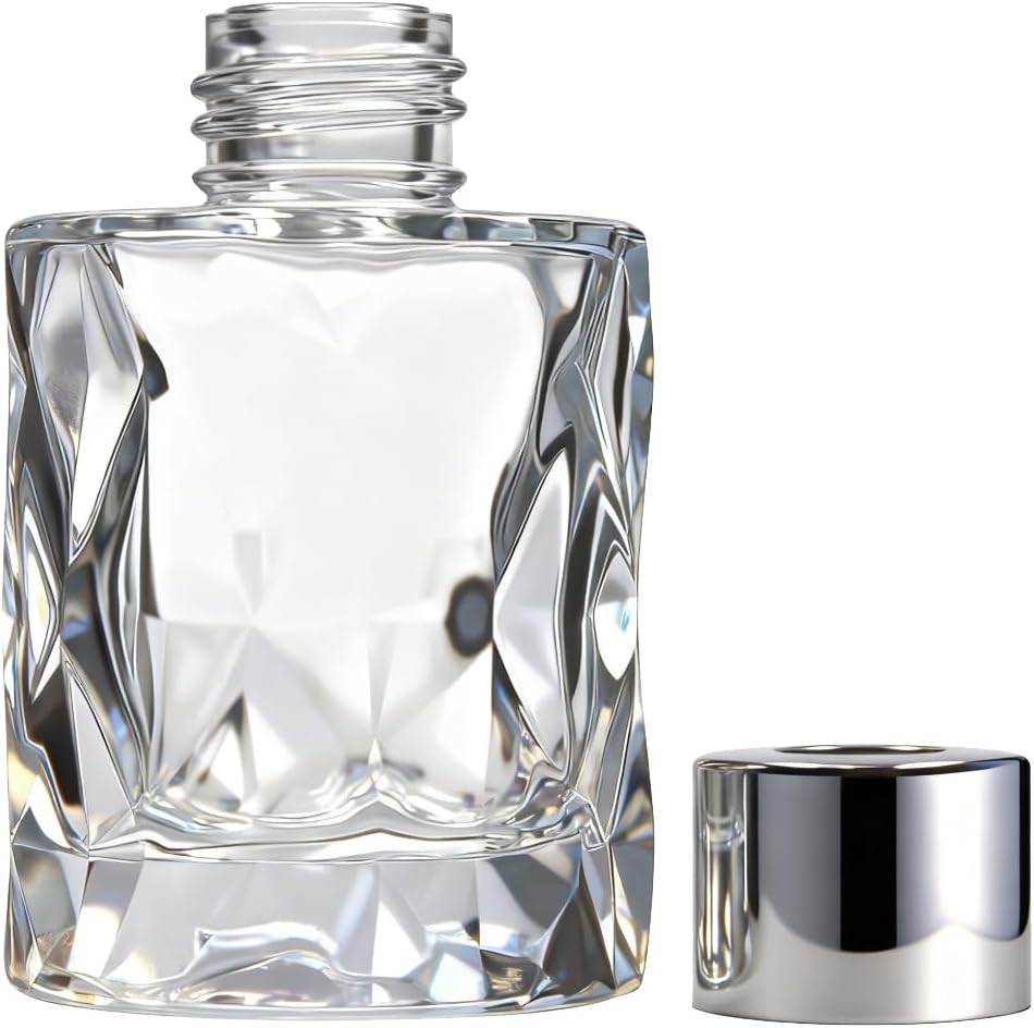 Glass Diffuser Bottles Irregular Surface with Silver Caps Refillable Diffuser Bottles Set of 4-3.1" High, 50ml 1.7 fl oz. Diffuser Jars for Home Fragrance