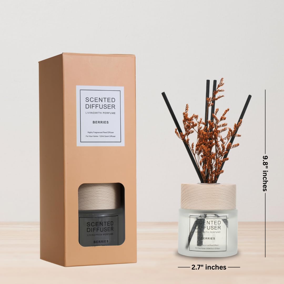 SINT Scented Reed Diffuser Set 120 ml with Reed Sticks, Home Fragrance Diffuser for Bathroom Bedroom Living Room Office, Long Lasting Aroma Oil Decor Gift for Housewarming and Relaxation, Berries