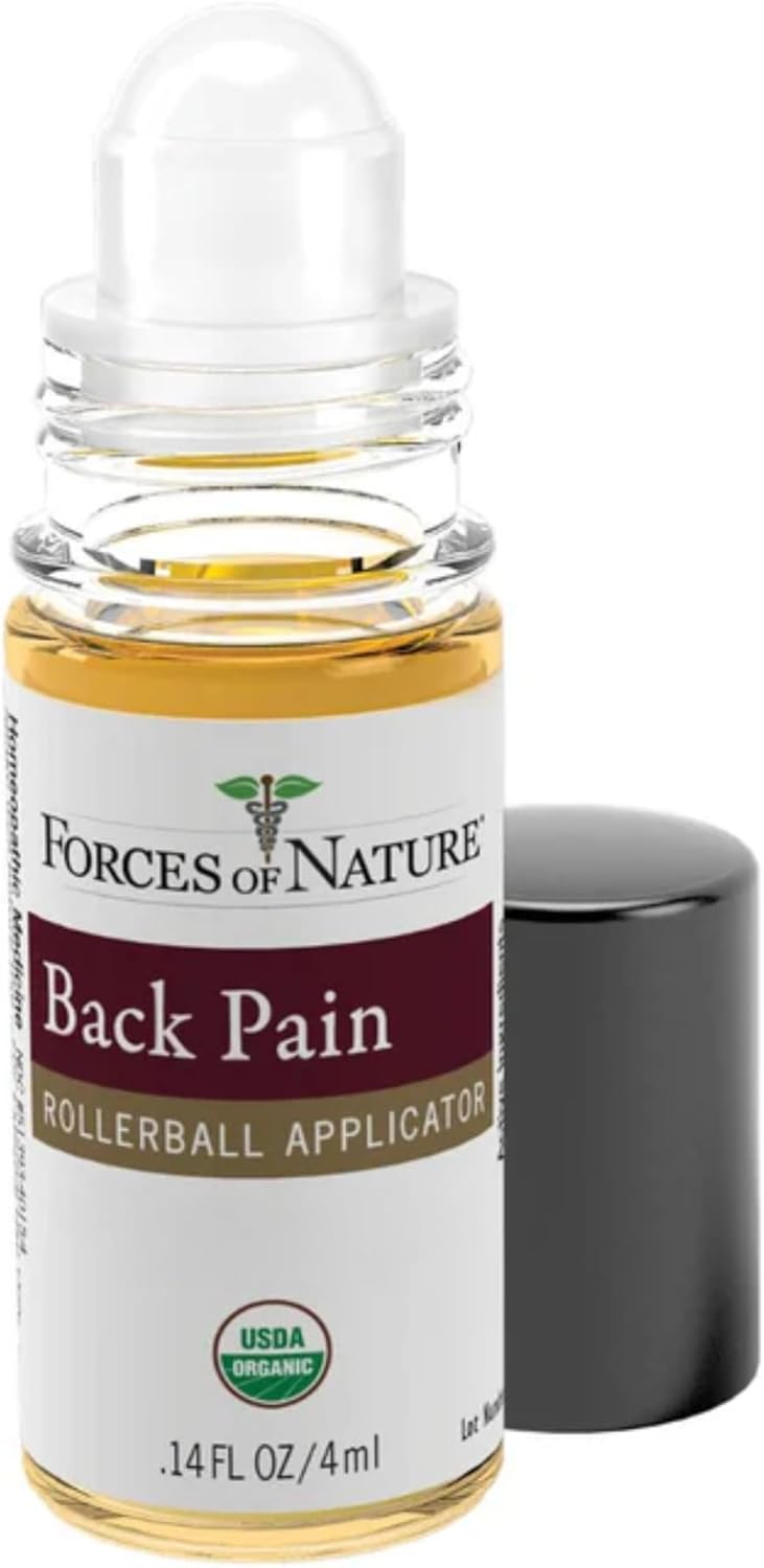 Forces of Nature Natural, Organic Back Pain Relief, w/Arnica & St John's Wort, Fast Acting Anti-Inflammatory Topical Muscle Soother for Lower Back, Sciatica, Neck, Non-GMO, Cruelty-Free, 0.14 Fl Oz