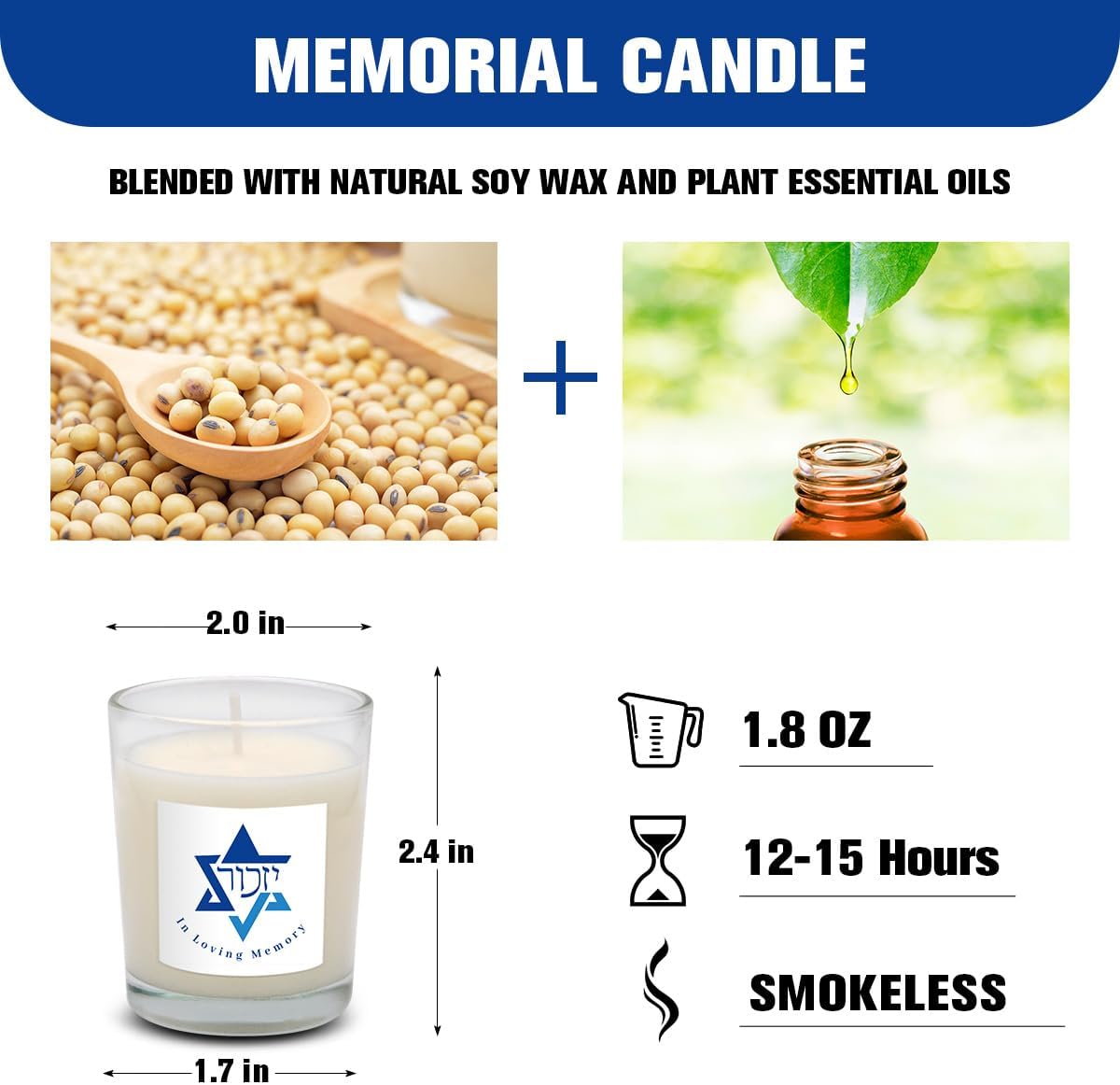 20 Pack White Yahrzeit Candles - Yahrzeit Memorial Candles, Memorial Bereavement Gifts for Loss of Loved One, Jewish Sympathy, Natural Soy Wax Hand Poured