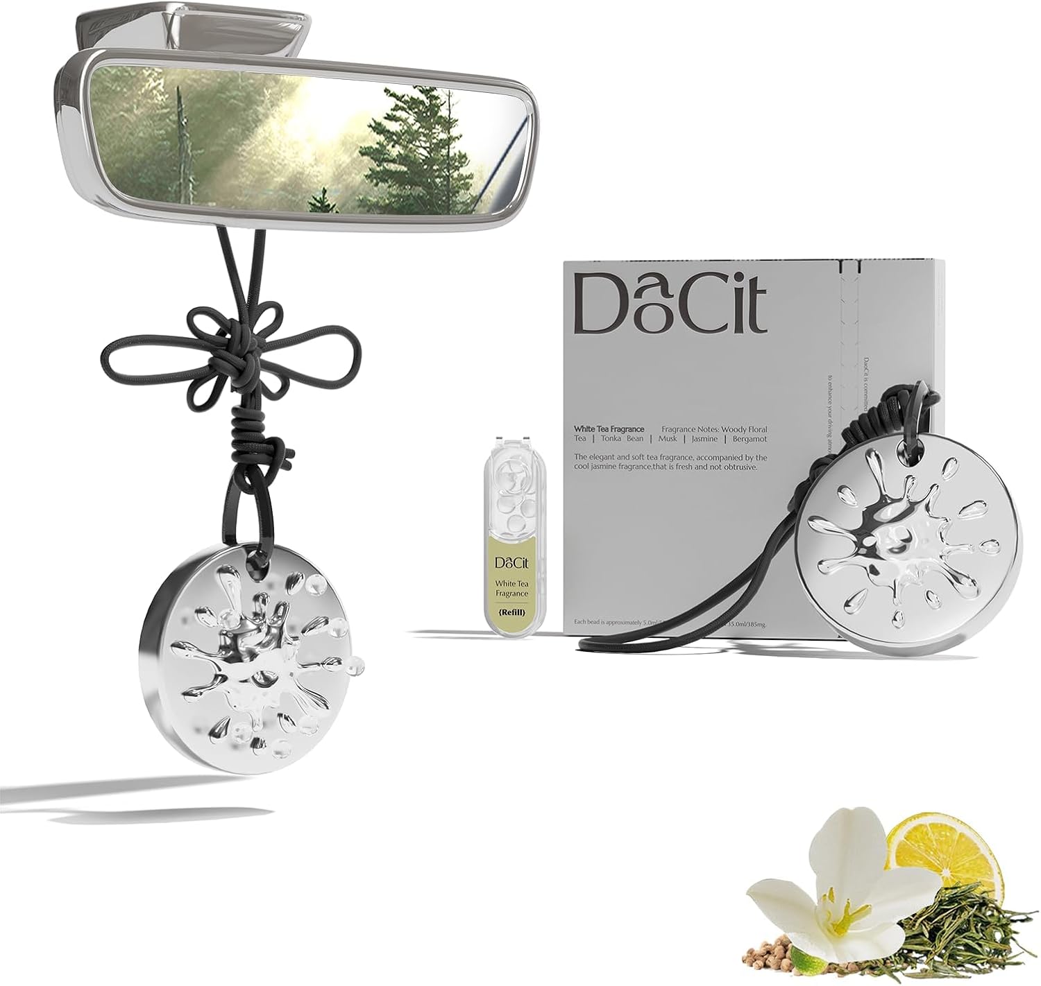 Car Air Freshener Hanging Essential Oil Diffuser with Bead Release Design, 40+ Days Long Lasting Scent for Men & Women, 7 Original + 14 Refills for Car/Home/Office, White Tea Fragrance