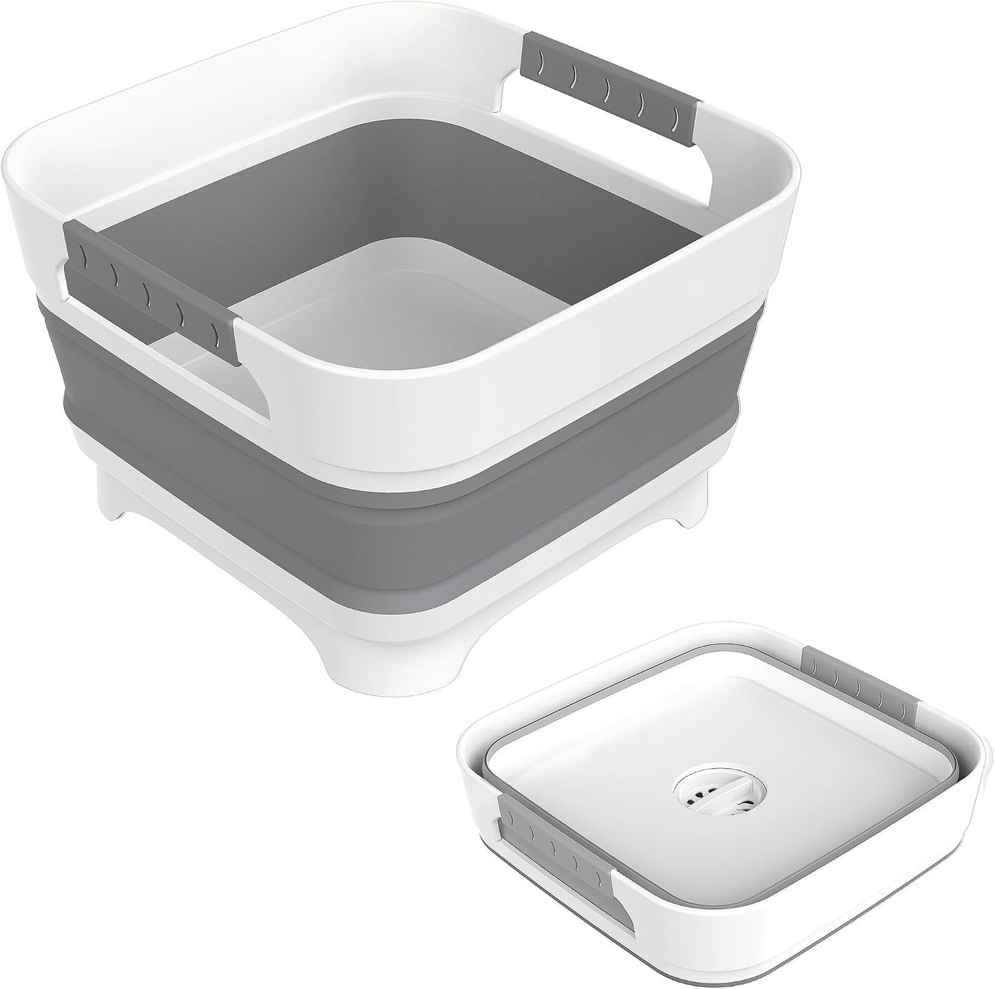 MontNorth 2.4 Gal Collapsible Wash Basin with Drain Plug, 9L, Gray | Portable foldable sink for camping, RV, soaking baby bottles, vegetable washing, ice beverage storage