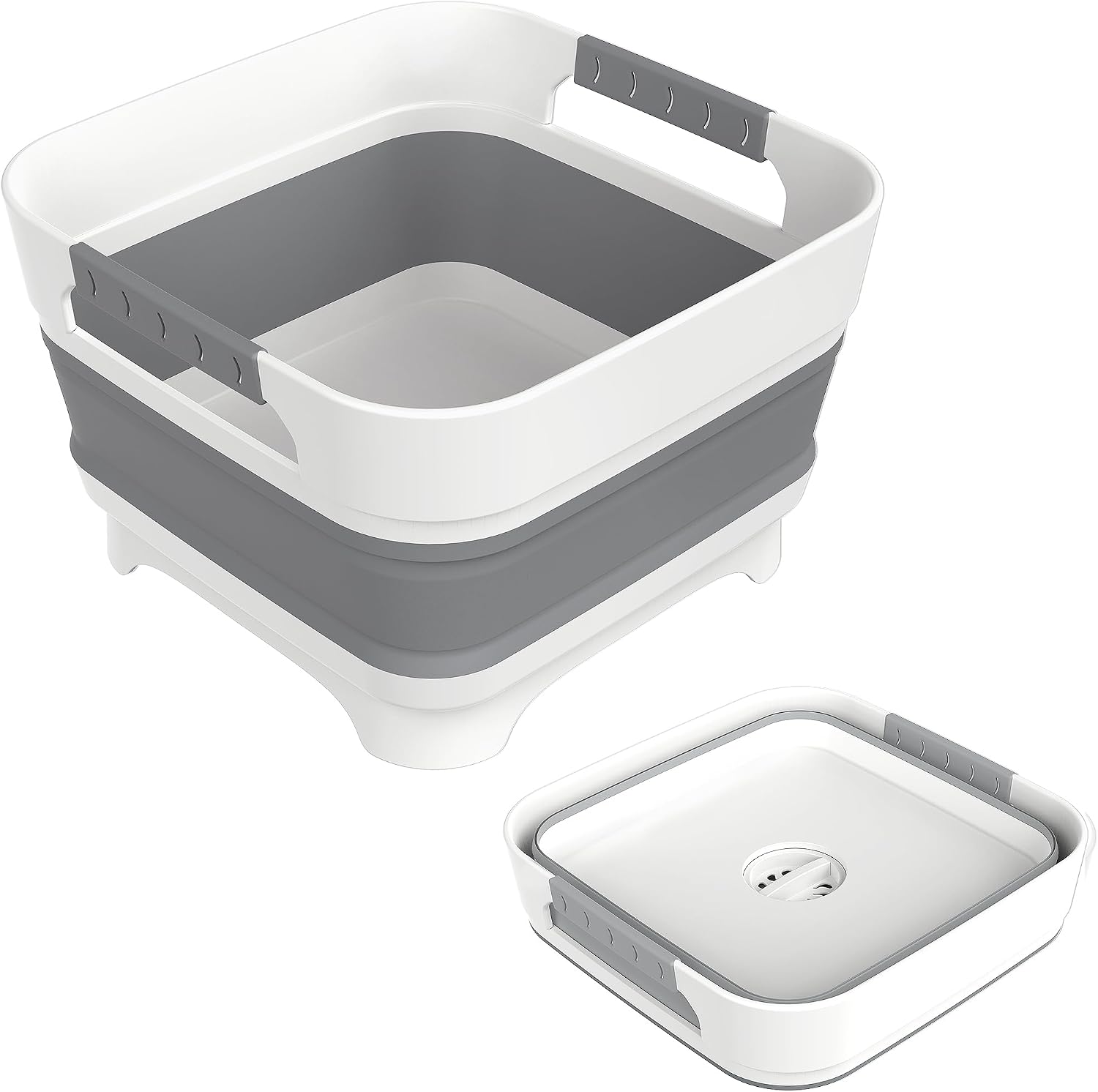 MontNorth 2.4 Gal Collapsible Wash Basin with Drain Plug, 9L, Gray | Portable foldable sink for camping, RV, soaking baby bottles, vegetable washing, ice beverage storage