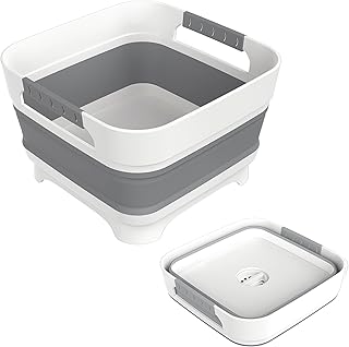MontNorth 2.4 Gal Collapsible Wash Basin with Drain Plug, 9L, Gray | Portable foldable sink for camping, RV, soaking baby bottles, vegetable washing, ice beverage storage