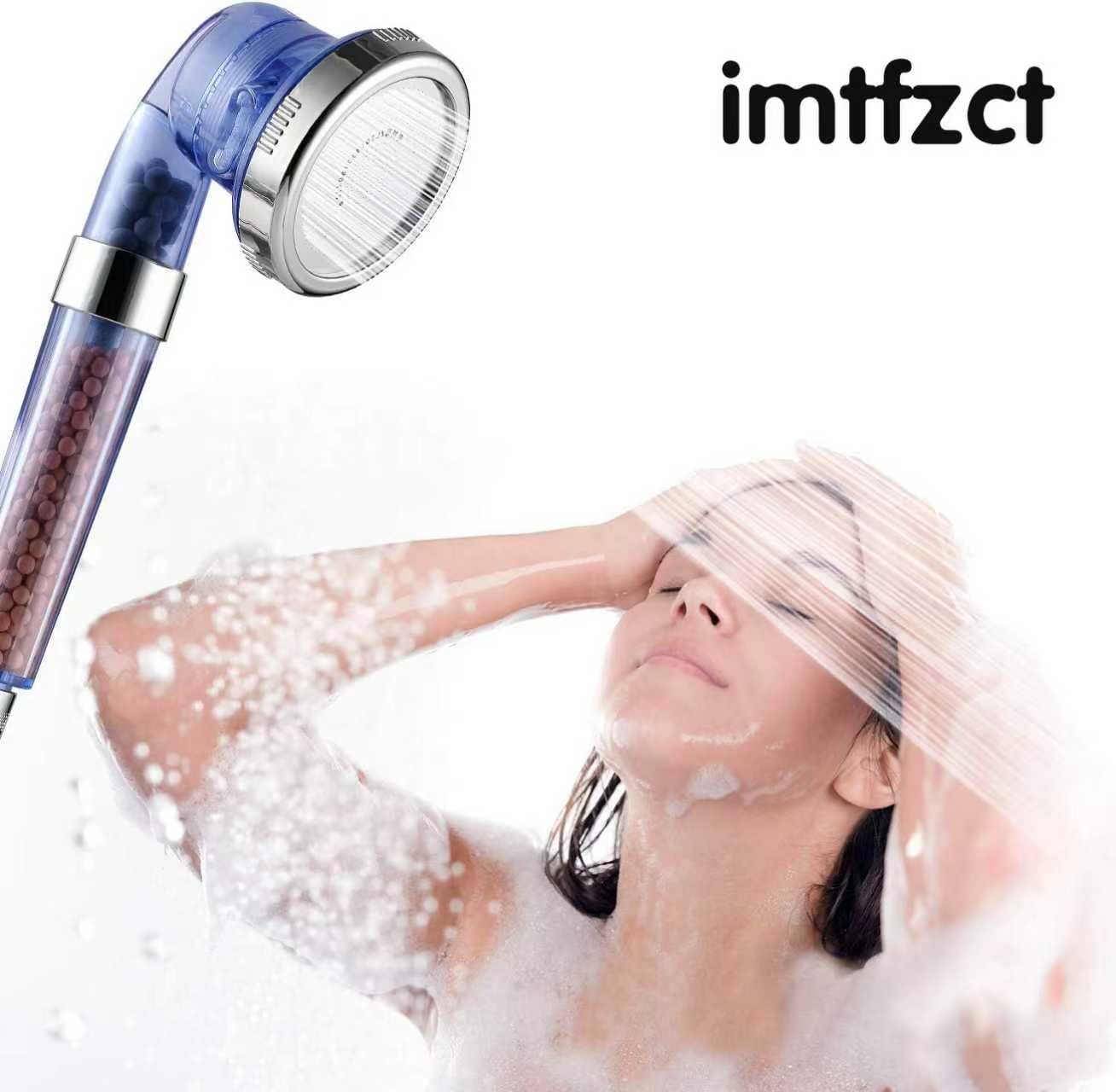Detachable Ionic Filter Shower Head, High Pressure Showerhead with 3 Setting, Water Saving and Purify Water Quality, Stone Filter Beads Handheld Shower for Dry Hair and Skin Spa
