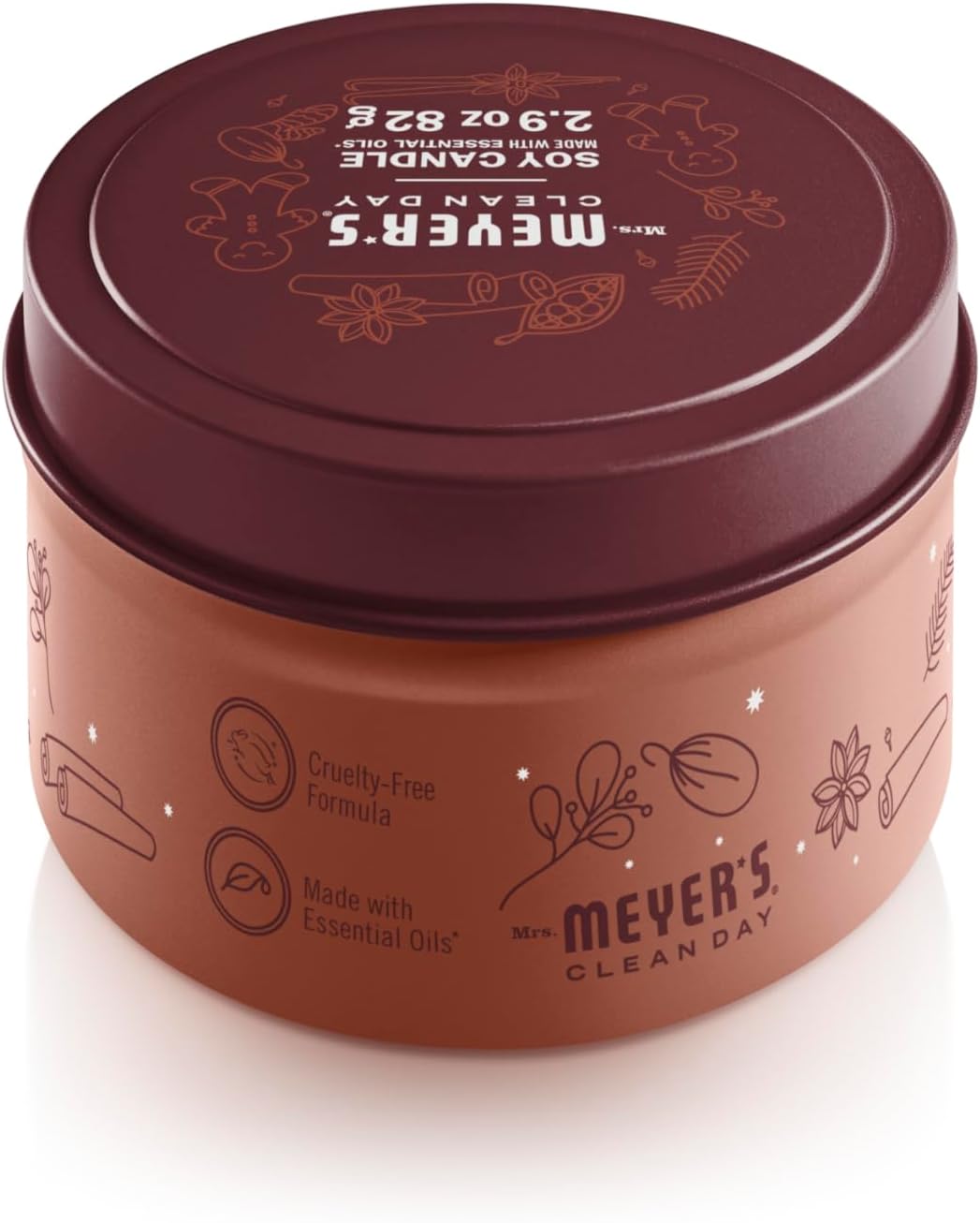 MRS. MEYER'S CLEAN DAY Scented Soy Candle, Tin Candle, Gingerbread Scent, 2.9 oz (Pack of 8)