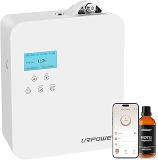 URPOWER 300ml Waterless Nebulizing Scent Diffuser Up to 3000 Sq Ft, Smart APP Control HVAC/Wall Cold-Air Aromatherapy Machine with Lockable Oil Bottle for Home/Office/Hotel Starter Oil Included