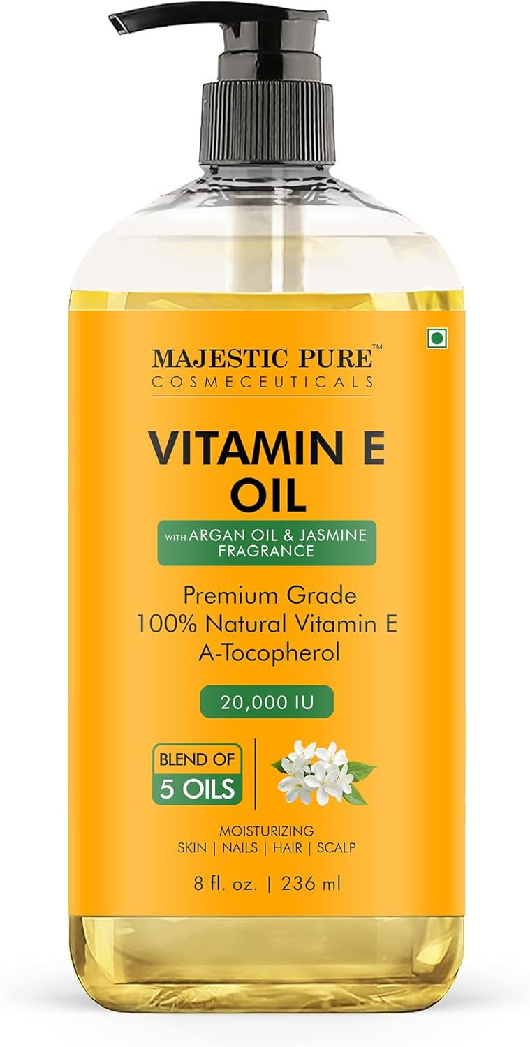 Majestic Pure Oil - 100% Pure and Natural- Cold Pressed & Hexane Free Natural Hair Growth Oil for Eyelashes, Eyebrows, Skin, Body, Face, Nails & Scalp - Vitamin E Oil with Argan Oil 8 Fl Oz