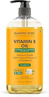 Majestic Pure Oil - 100% Pure and Natural- Cold Pressed & Hexane Free Natural Hair Growth Oil for Eyelashes, Eyebrows, Skin, Body, Face, Nails & Scalp - Vitamin E Oil with Argan Oil 8 Fl Oz