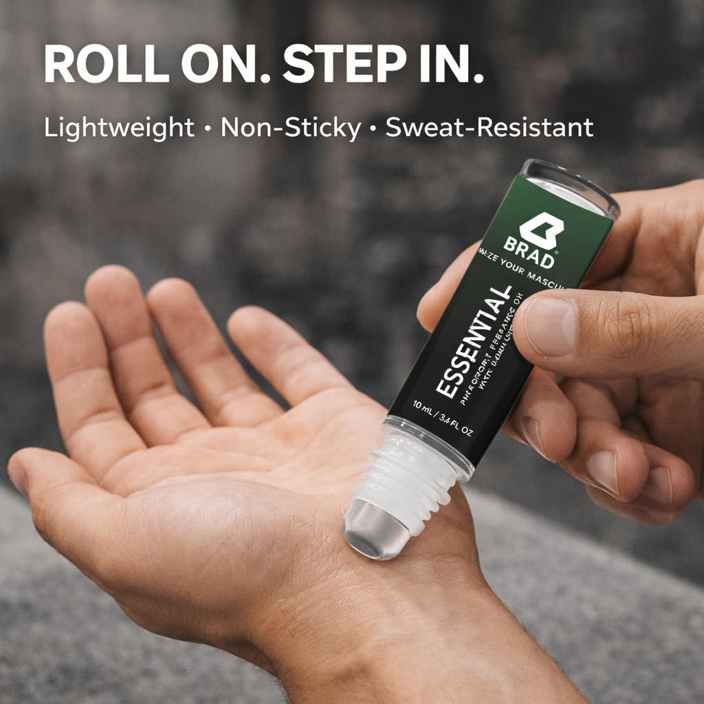 Brad ESSENTIAL Gym Confidence Roll-On for Men – High-Potency Pheromone Oil – Pre-Workout Focus & Energy Boost – Sweat-Resistant – 10 mL