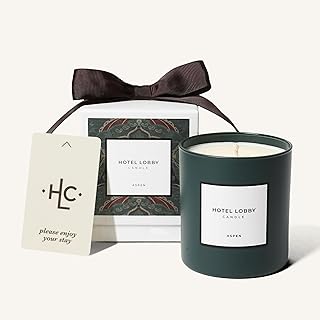 Hotel Lobby Aspen Candle – Luxury Hand-Poured 9.75oz Soy Wax with Cedarwood, Leather, Golden Embers, Smoke, and Pine – Infused with Essential Oils, 65-Hour Burn Time, Reusable Vessel, Clean Burn
