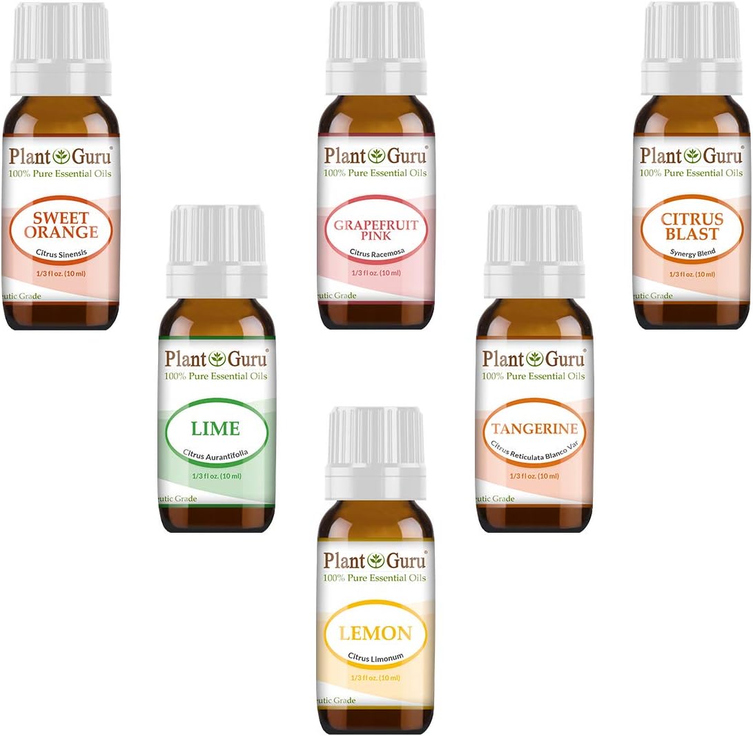 Citrus Essential Oil Set 6-10 ml 100% Pure Therapeutic Grade Cold Pressed from Peels of Sweet Orange, Lime, Pink Grapefruit, Lemon, Tangerine and Citrus Blast Blend Great for Aromatherapy Diffuser