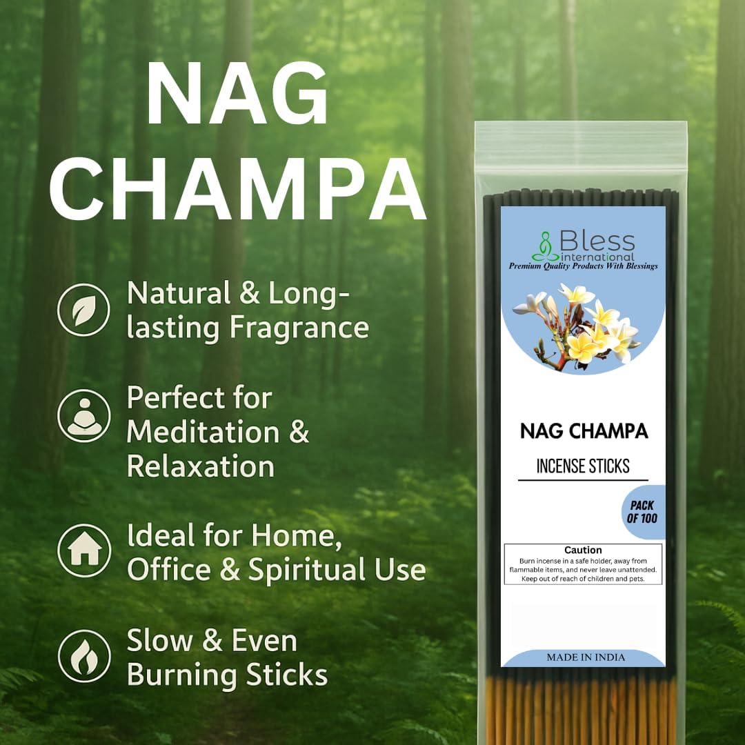 Bless-International-Nag-Champa 100%-Natural-Handmade-Incense-Sticks Organic-Chemicals-Free-for-Relaxation-Positivity-Yoga-Meditation 12-Inches-1-Hour-Plus-Burning-Time-100-Sticks-250-GM