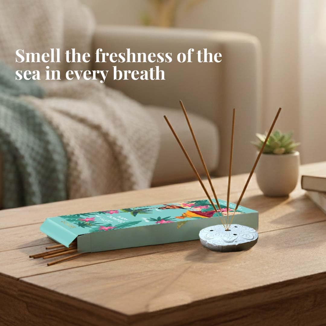 Folkulture Incense Sticks with Holder (100 Sticks)| Tropical Summer Vibes Incense for Aromatherapy, Meditation, Yoga | No Charcoal, Non Toxic, Long Burning Hawaii Inspired Beach Scent Insence-Sticks