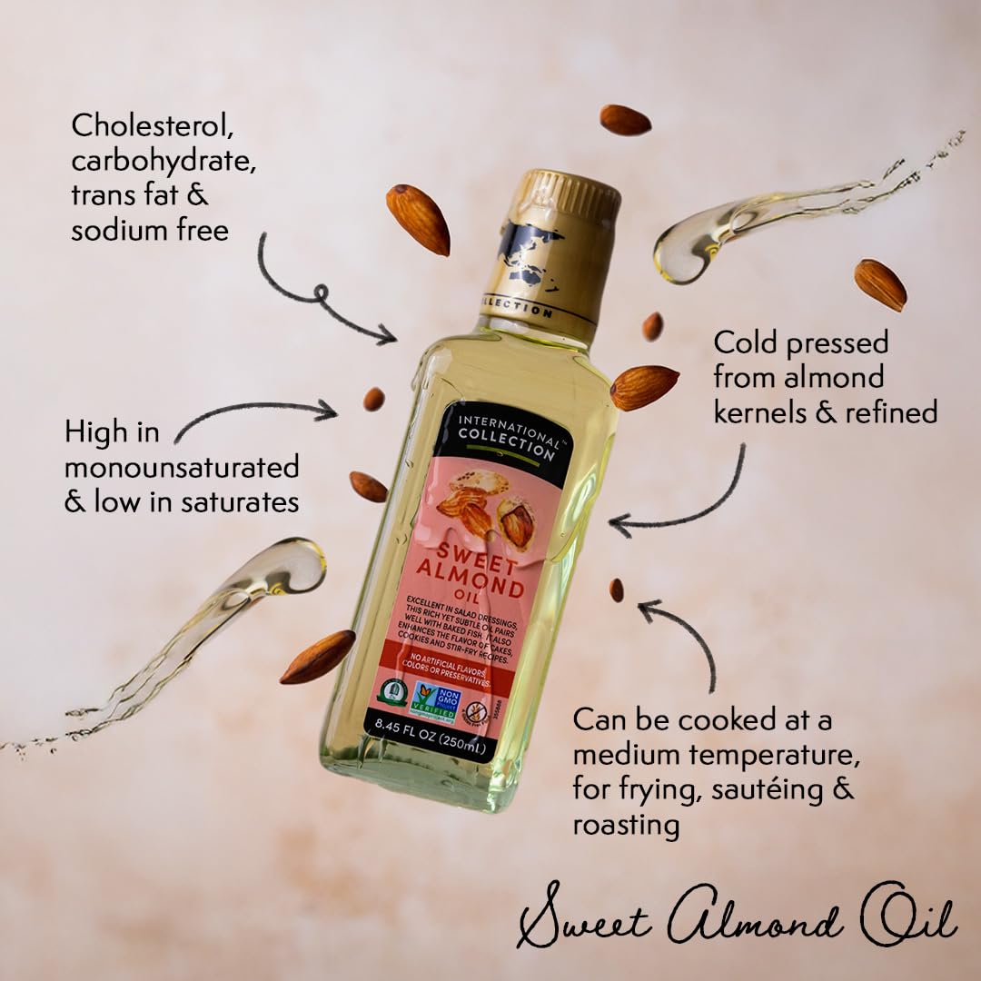 International Collection Sweet Almond Oil, 8.45 fl oz (Pack of 1) | Expertly Sourced, Quality Oils | NonGMO Project Certified, Gluten Free, Halal Approved