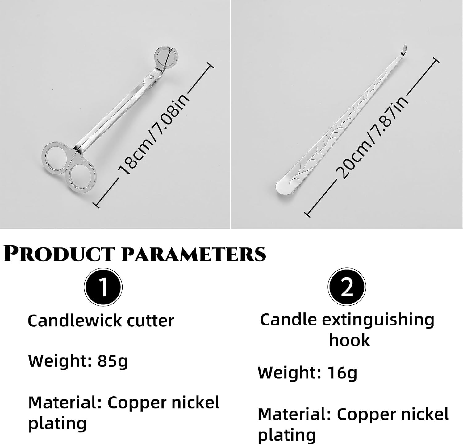 2-in-1 Candle Wick Trimmer and Snuffer Set, 7.87-inch Copper Nickel Plated Tool