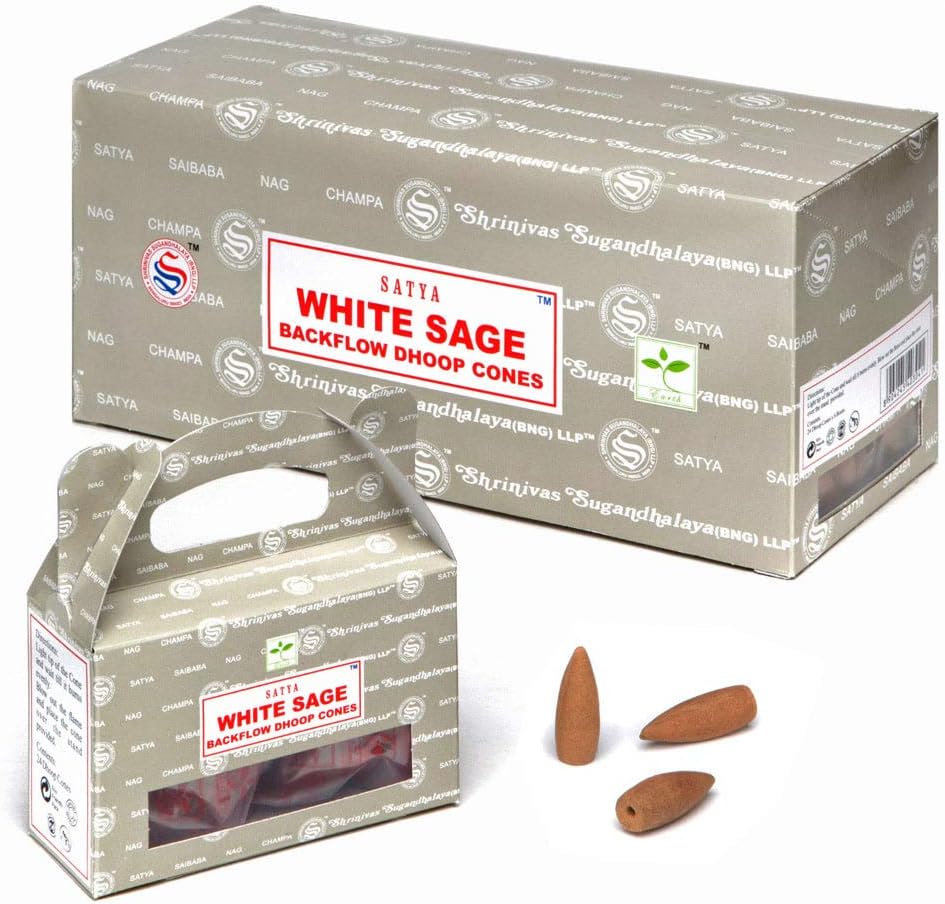 6pc Display - Satya Backflow Cones - 24pc Box/White Sage