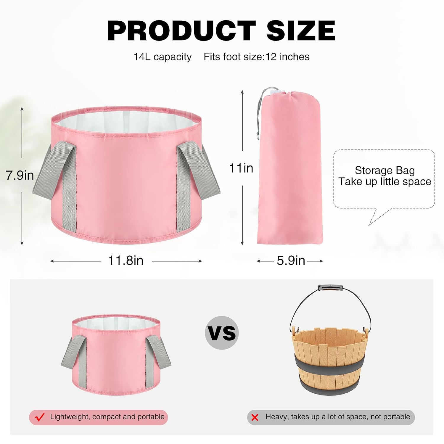 Maxcheck 14L 6 Pcs Pink Collapsible Foot Basin Tub Portable Soaking Feet Bath Bag Foldable Bucket with Handles Pedicure Foot Spa Tub for Travel Camping Outdoor Washing