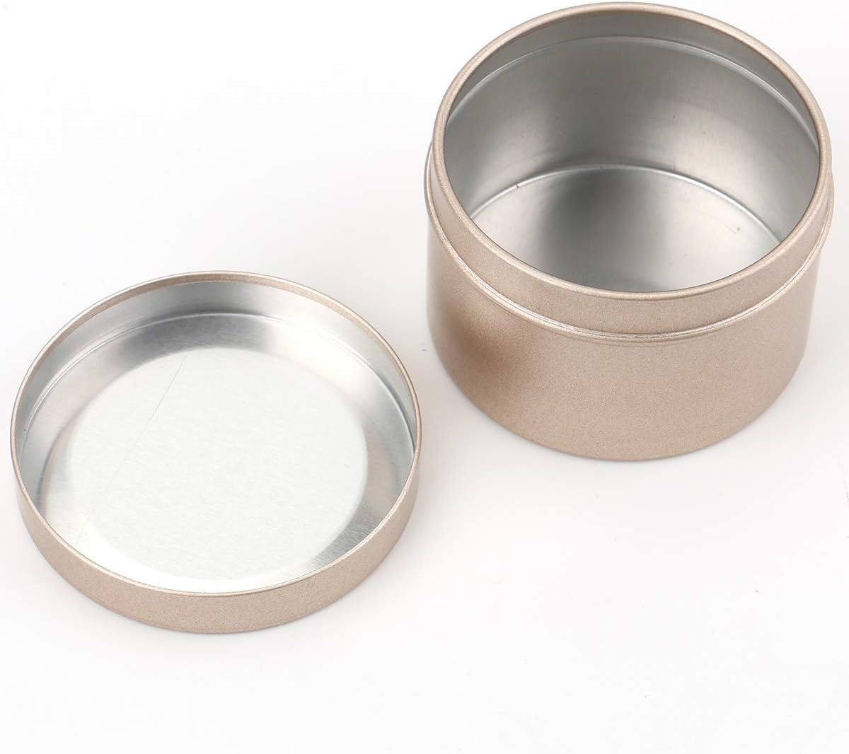 Foraineam 24 Pack 2 oz Round Tin Containers with Slip-on Lids, Aluminum Candle Tin Cans Cosmetic Sample Containers, Frosted Gold Empty Travel Tins Metal Storage Jars for Salve, Spice, Candies, Crafts