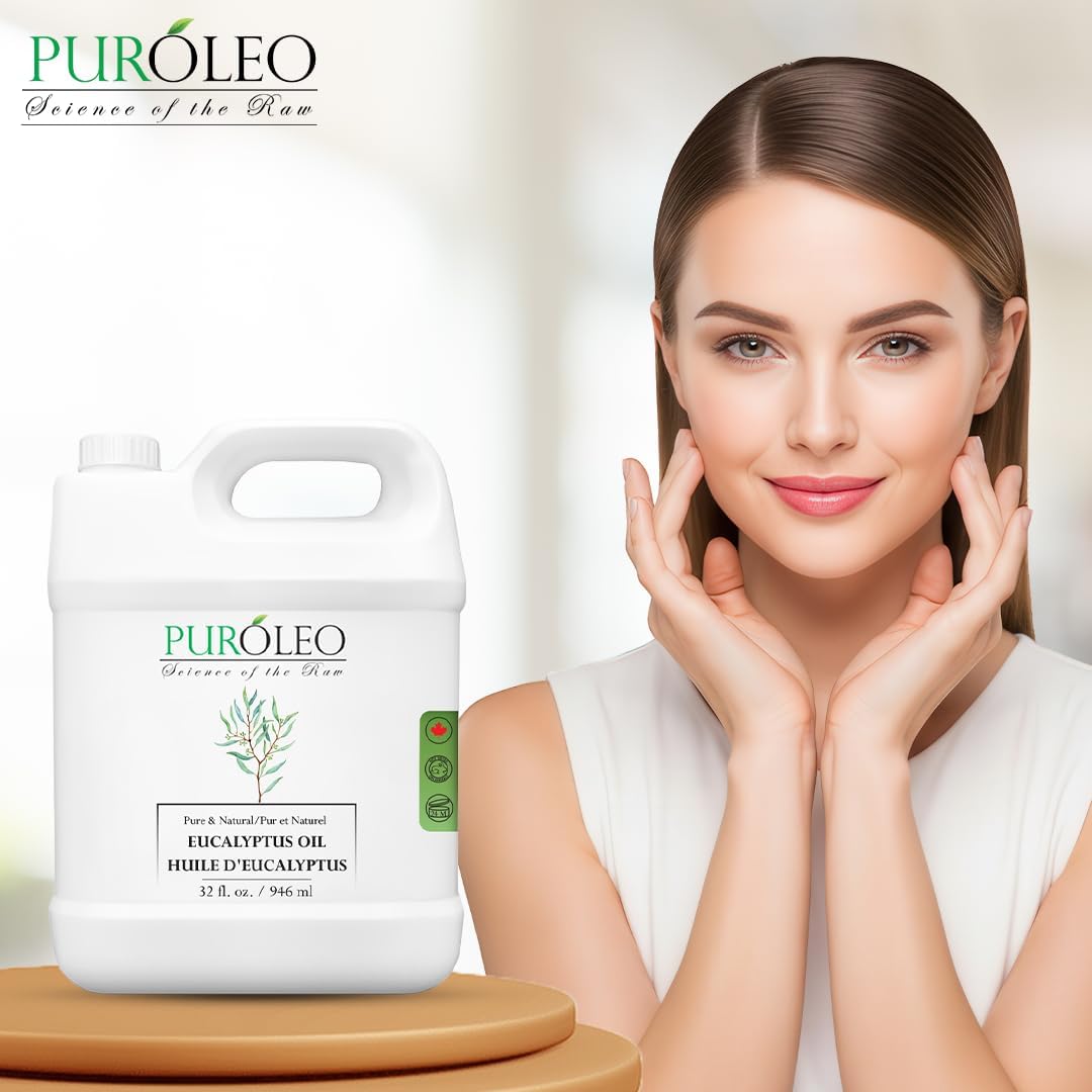 PUROLEO Eucalyptus Essential Oil 32 Fl Oz/946 ML (Packed in Canada) 100% Pure | Natural Aromatherapy Oil for Diffuser, Massage