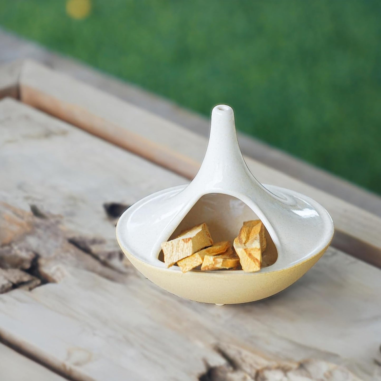 3 in 1 Incense Holder for Palo Santo Sticks Sage Bundles Cone Incense, Handcrafted Ceramic Incense Burner Holder Ash Catcher with Chimney, Smudge Bowl for Yoga Meditation Home Decor (Chimney White)