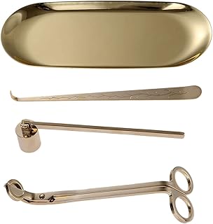 MUXSAM 4 in 1 Candle Accessory Set - Wick Trimmer, Dipper, Snuffer, Storage Tray Plate, Candle Care Tools Gift for Lovers of Home Decoration (Gold)