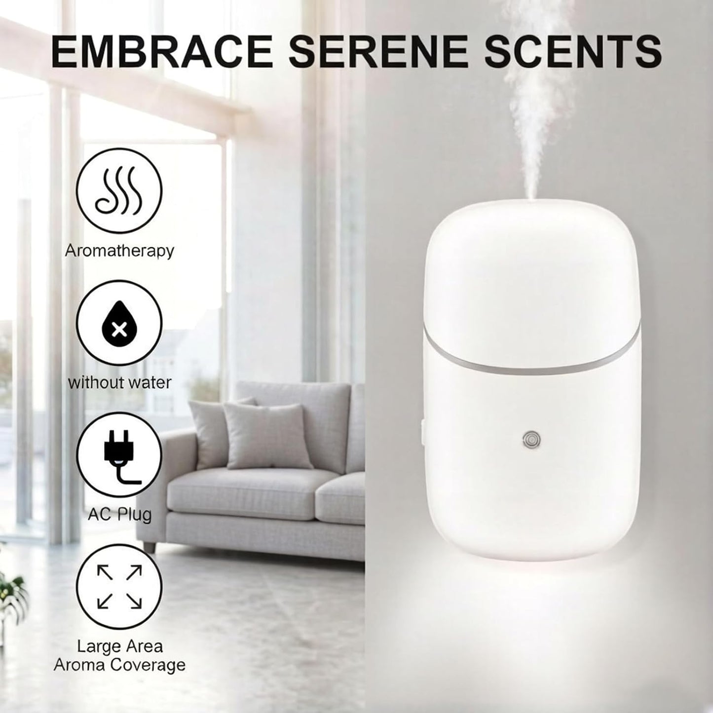 Waterless Essential Oil Diffuser, Cold Waterless Diffuser with Low/High Switch, Plug in Diffuser with Night Light, Quiet Wall Aromatherapy Diffuser for Home Living Room Bedroom Bathroom White