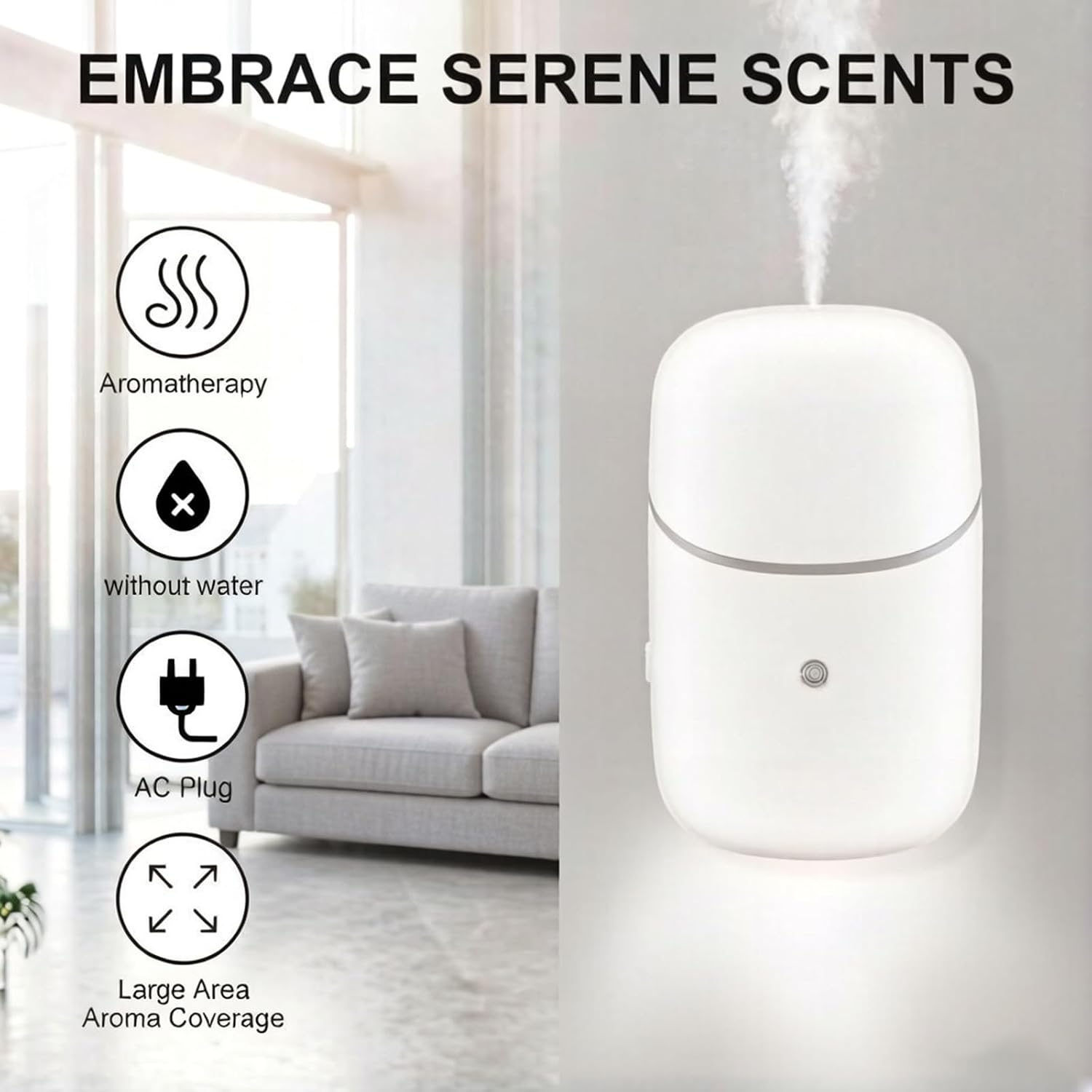 Waterless Essential Oil Diffuser, Cold Waterless Diffuser with Low/High Switch, Plug in Diffuser with Night Light, Quiet Wall Aromatherapy Diffuser for Home Living Room Bedroom Bathroom White