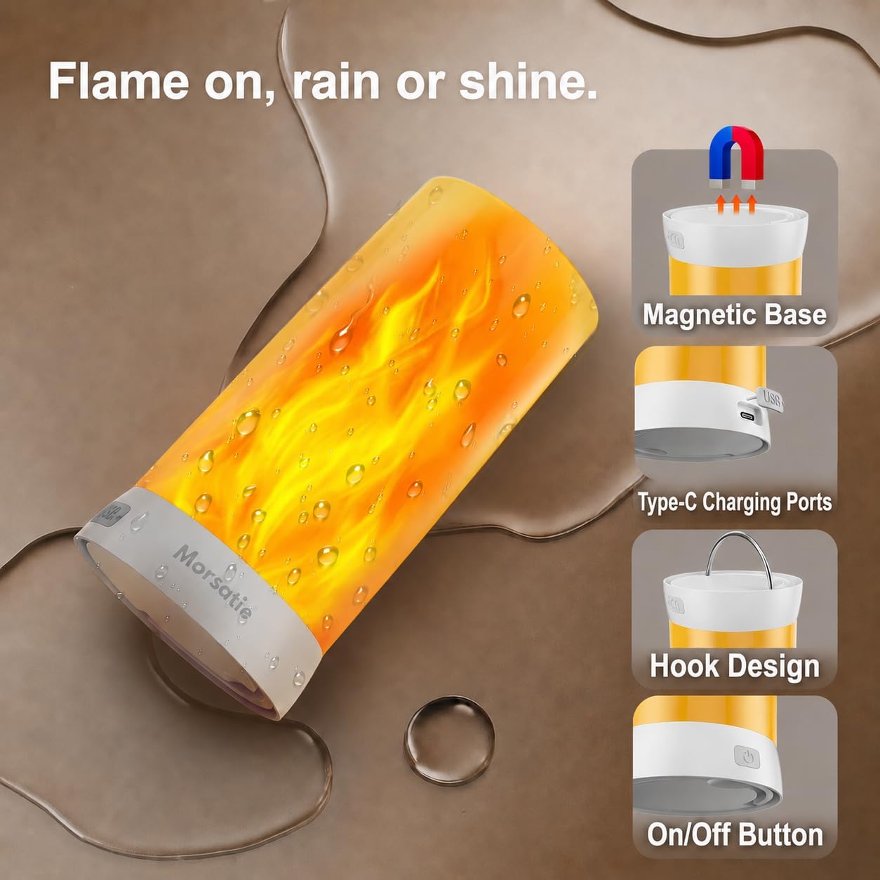 Upgraded LED Flame Light, Rechargeable Flame Lamp with Remote & Timer, 4 Modes Upside-Down Effect, Waterproof Battery Operated Dimmable Flameless Candles for Camping Indoor Outdoor Decor, 2 PCS