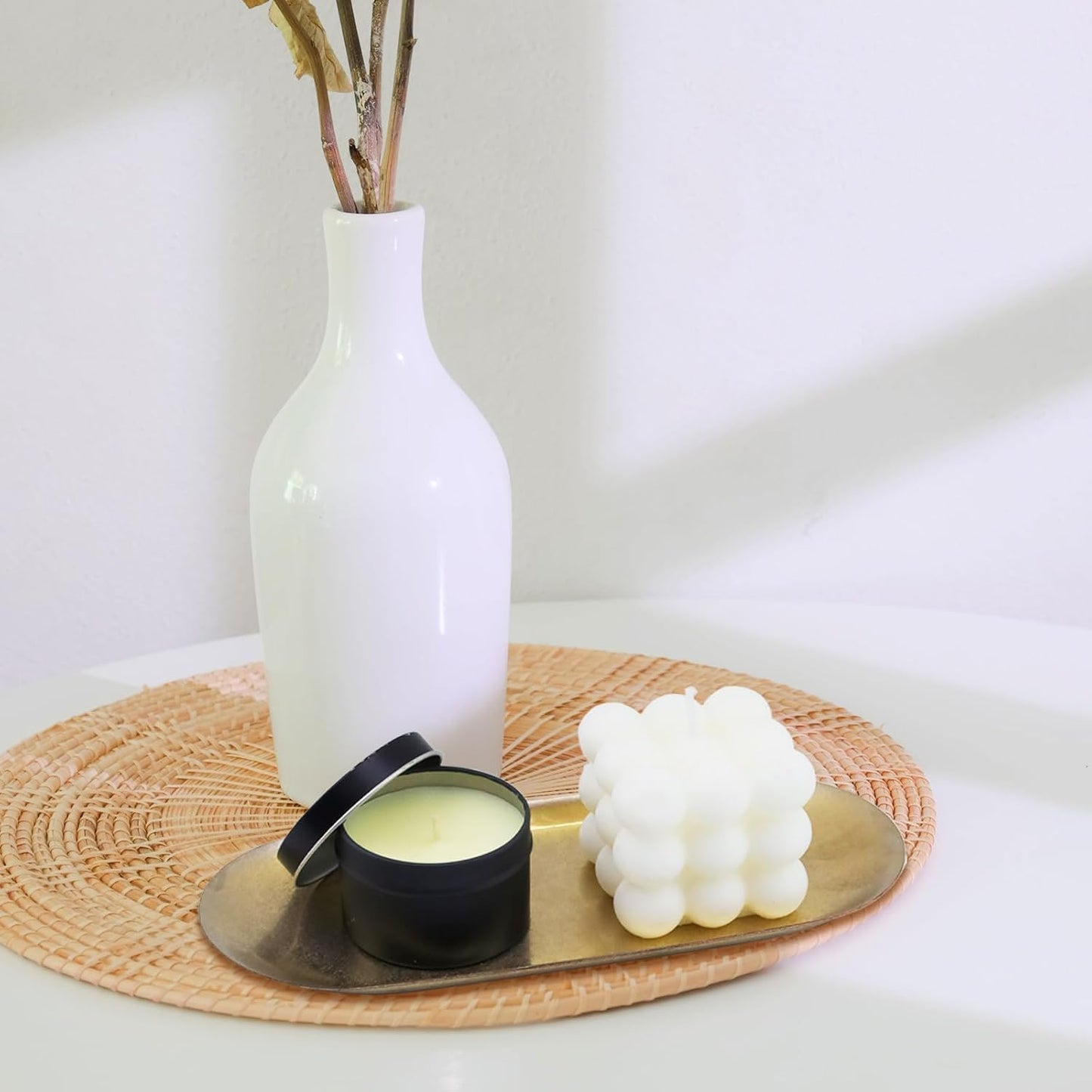 KUMGROT Candle Tray Stainless Steel Jewelry Tray Perfume Rings Keys Pillar Spherical Candles Oval Decorative Candle Holder for Bathroom Kitchen Dresser Gold 9 Inch