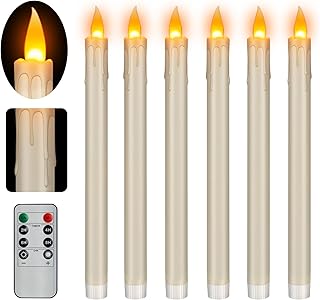 wemarry Flameless Taper Candles Realistic Flickering Flame, Battery Operated, Remote Control with Timer, Safe for Kids & Pets, Ivory, 10-Inch, Pack of 6 Ideal for Home, Weddings & Parties