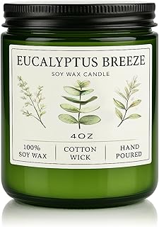 Eucalyptus & Mint Candles for Home Scented, 20 Hours Burn Soy Candle Gift for Women Stress Relief, Meditation, Yoga, Relaxing, Natural Soy Wax for Men and Women, 4oz