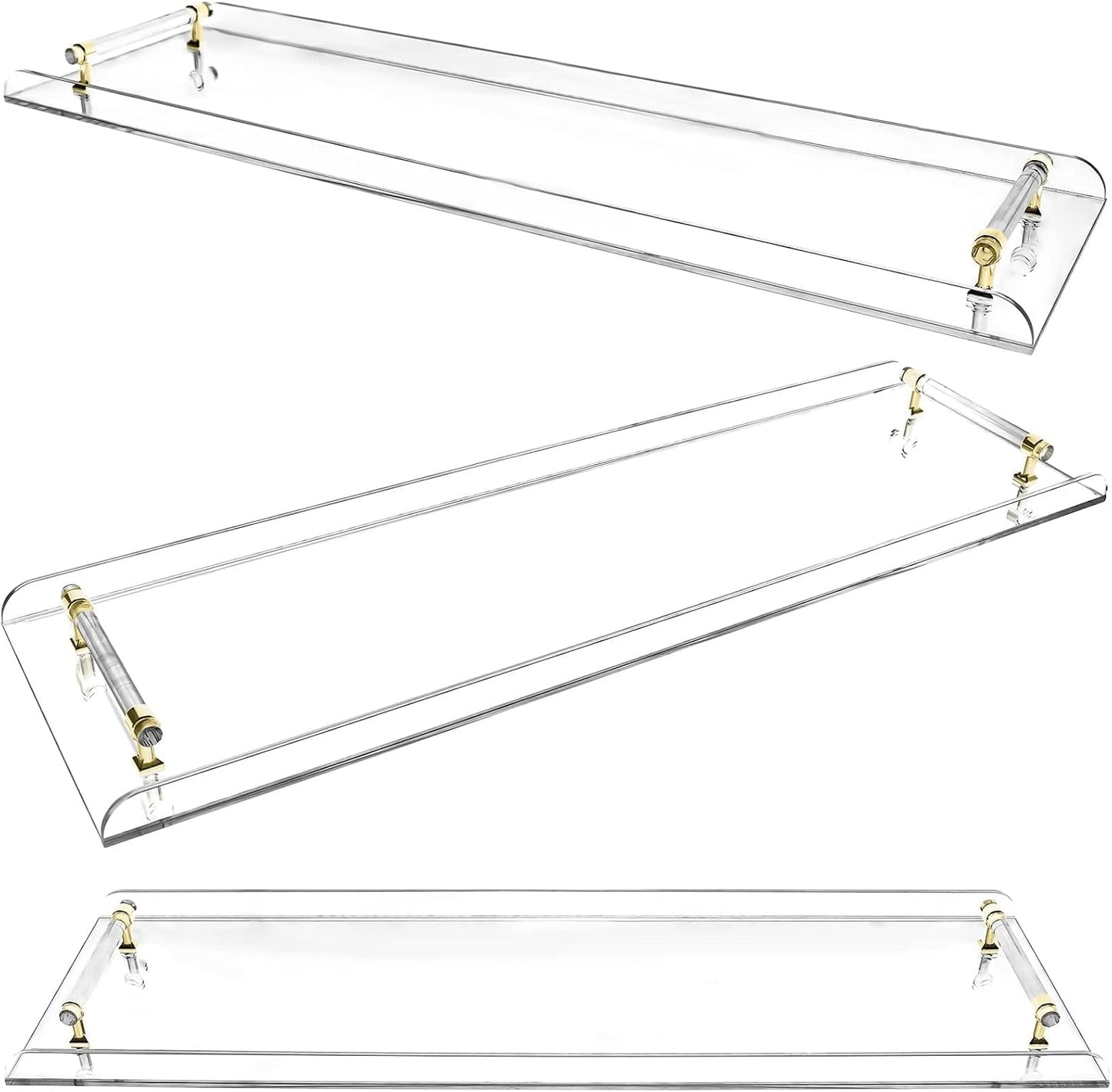 Acrylic Bathtub Caddy Tray Bathroom Rack, Clear Bath Shelf Table with Gold Handle, No-Assembly Bathtub Towel Tray, for Bathroom