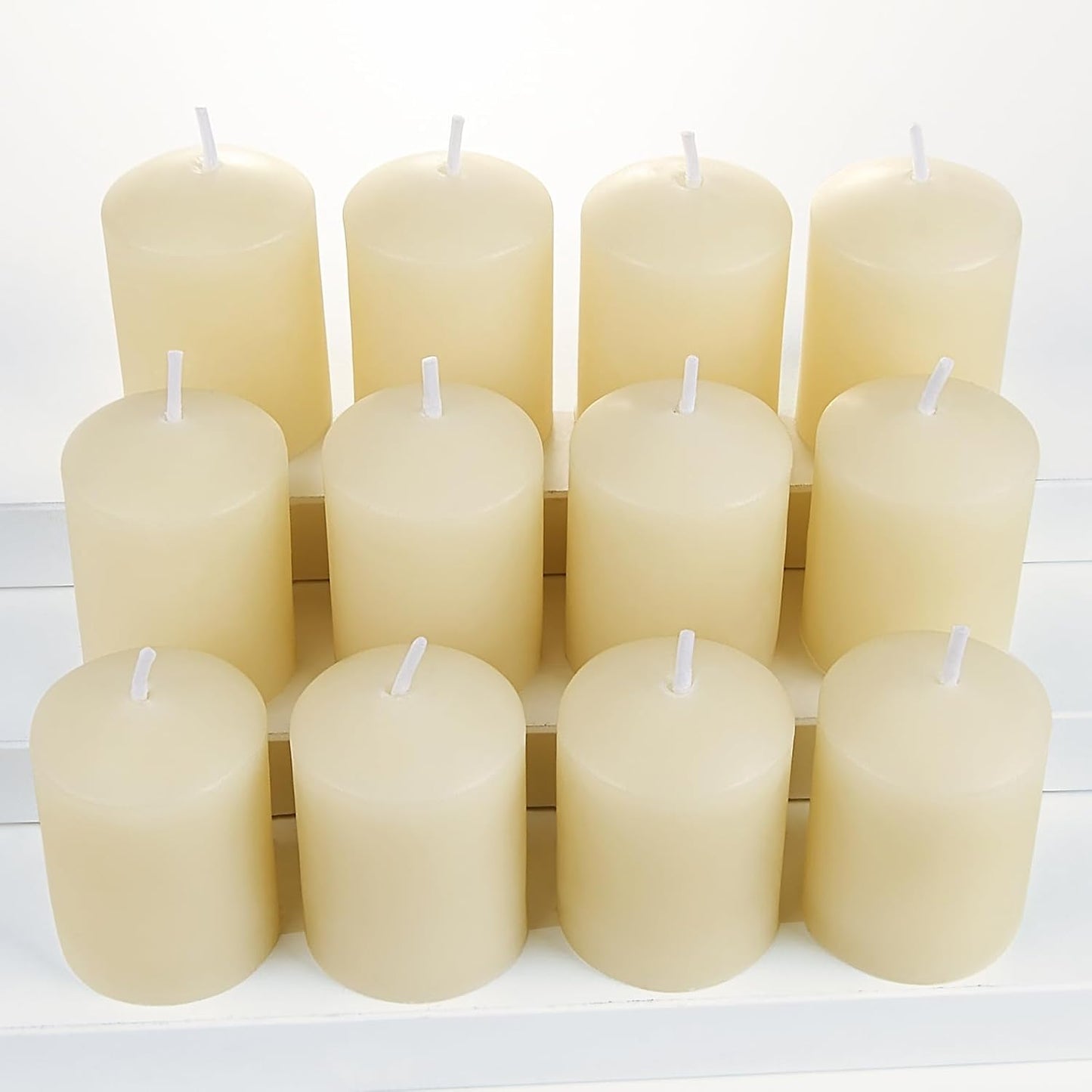 TELOSMA Natural Beeswax Candles Drippless - Smokeless Pure Beeswax Votive Candles - Mini Beeswax Pillar Candle for Home, Restaurants, Parties Decorations -Pack of 12, Off White