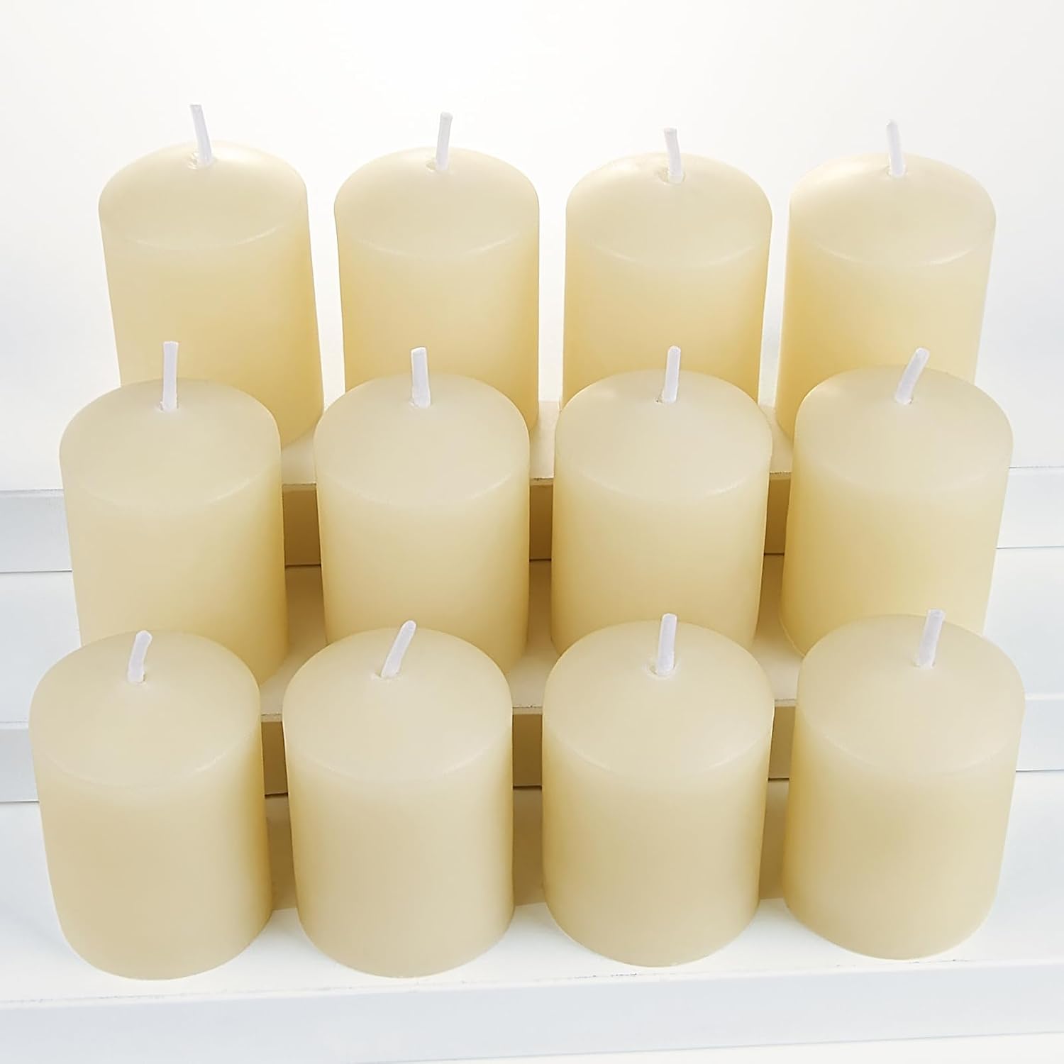 TELOSMA Natural Beeswax Candles Drippless - Smokeless Pure Beeswax Votive Candles - Mini Beeswax Pillar Candle for Home, Restaurants, Parties Decorations -Pack of 12, Off White