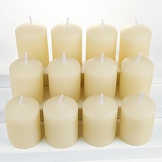 TELOSMA Natural Beeswax Candles Drippless - Smokeless Pure Beeswax Votive Candles - Mini Beeswax Pillar Candle for Home, Restaurants, Parties Decorations -Pack of 12, Off White