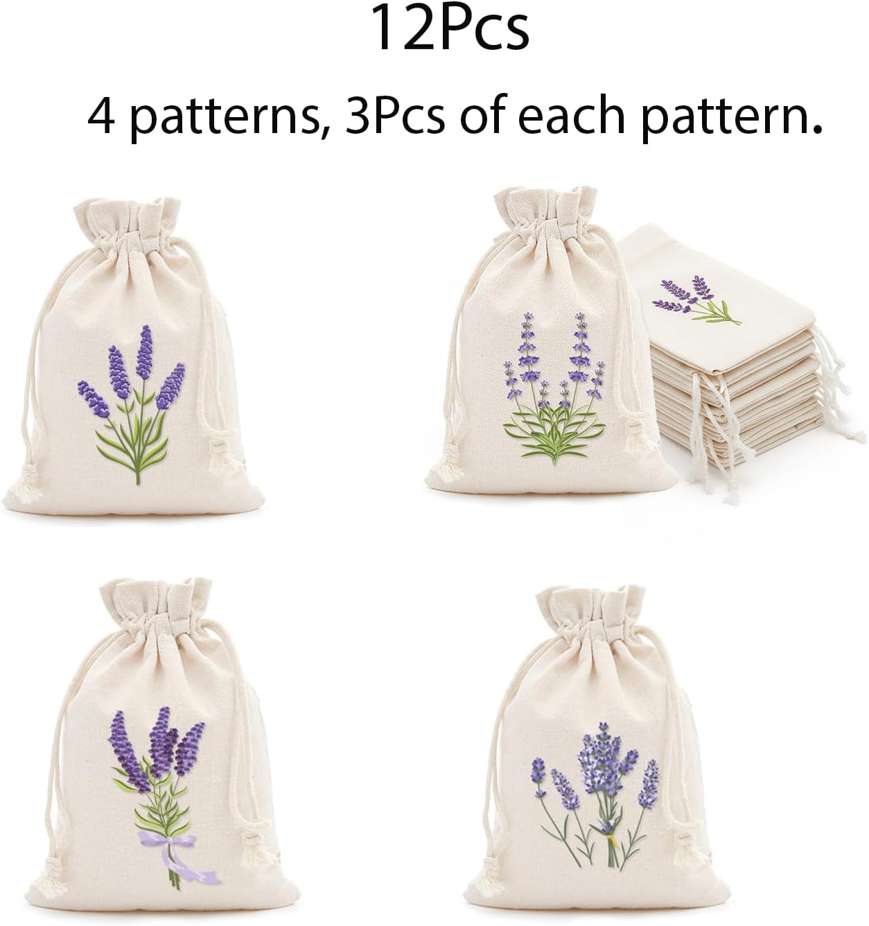 12 Pcs Sachet Bags Empty Small Sachet Bags for Fragrance Handmade Scent Sachets Lavender Pattern(13x18cm, Natural Cotton)