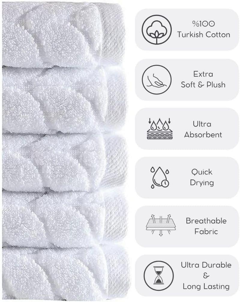 BAGNO MILANO Turkish Cotton Bath Towels, Hand Towels - Soft Plush Jacquard Collection - Highly Absorbent Towel Set (Cream, 6 pcs Towel Set)