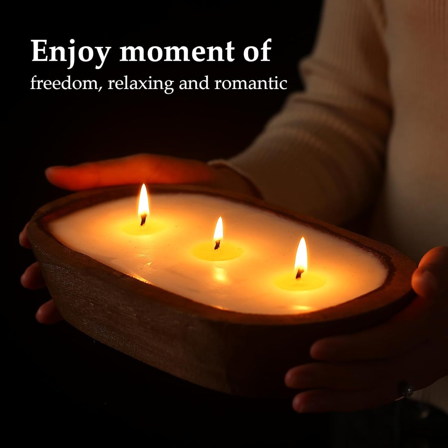 Scented Candles for Home, YeeQue Citronella Candles with Large Wooden Bowl Design for Women,Girl Birthday Gift 3 Wicks, 12oz