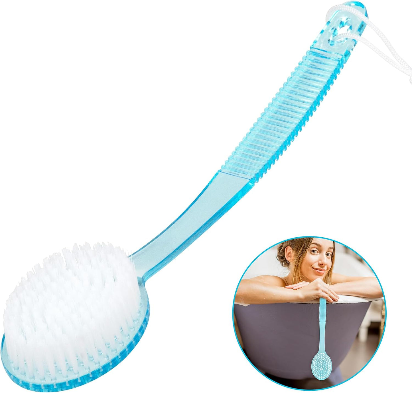 DecorRack Bath Brush with Bristles, Long Handle for Exfoliating Back, Body, and Feet, Bath and Shower Scrubber, Blue (1 Pack)