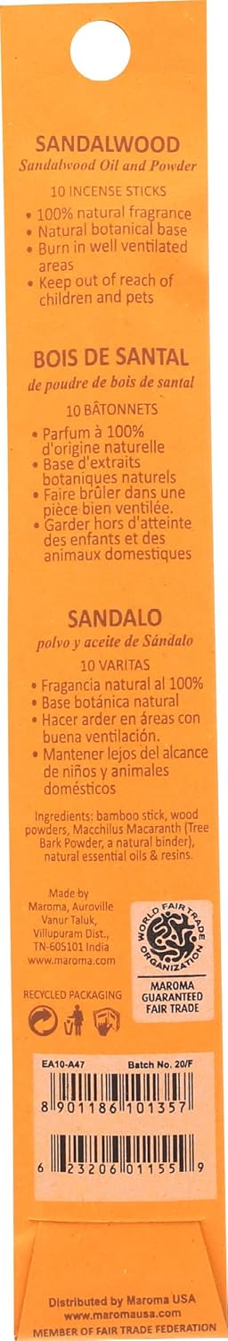 Maroma EDA Incense, Sandalwood, 10 Count